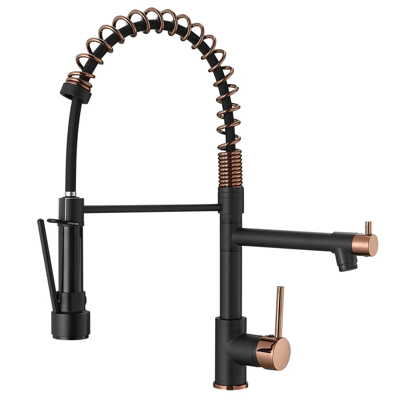 Black Kitchen Faucet,Matte Black Kitchen Faucet with Pull Down Sprayer AIMADI Commercial Single Handle Single Hole Rose Gold Kitchen Sink Faucets