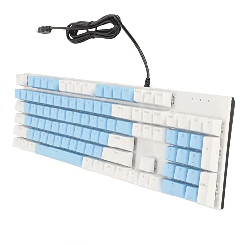 Mechanical Gaming Keyboard, Ergonomic Design Blue Switch Wired Computer Keyboard USB Interface ABS Material 104 Key for PC (Blue and White)