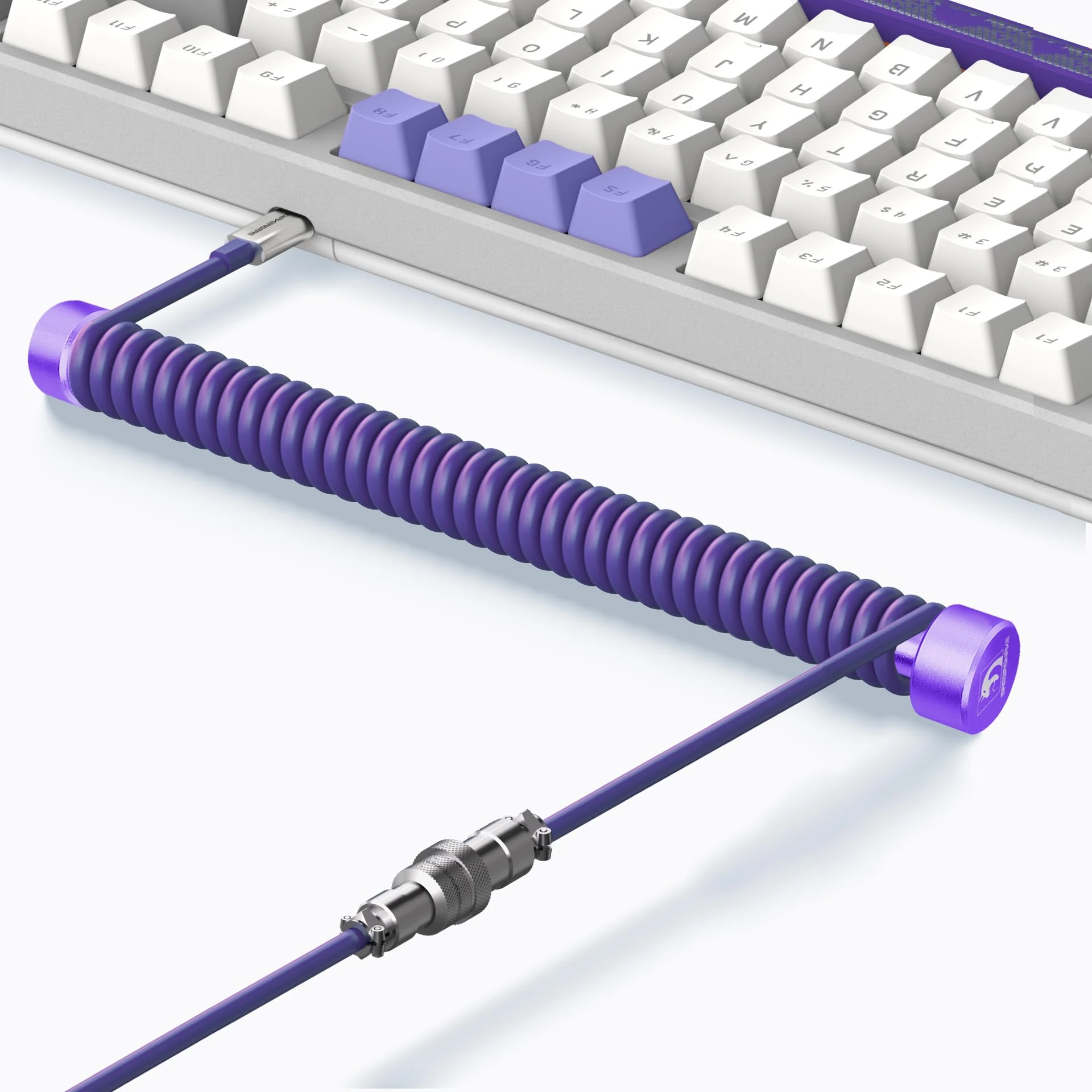 MAMBASNAKE C01 Custom Coiled Keyboard Cable and Metal Aviator Cable Winder Set - Aviator Cable Fixed Rod + HyperSpeed USB C Cable with 8KHz Return Rate & Aviation Connector for Gaming Keyboard-Purple