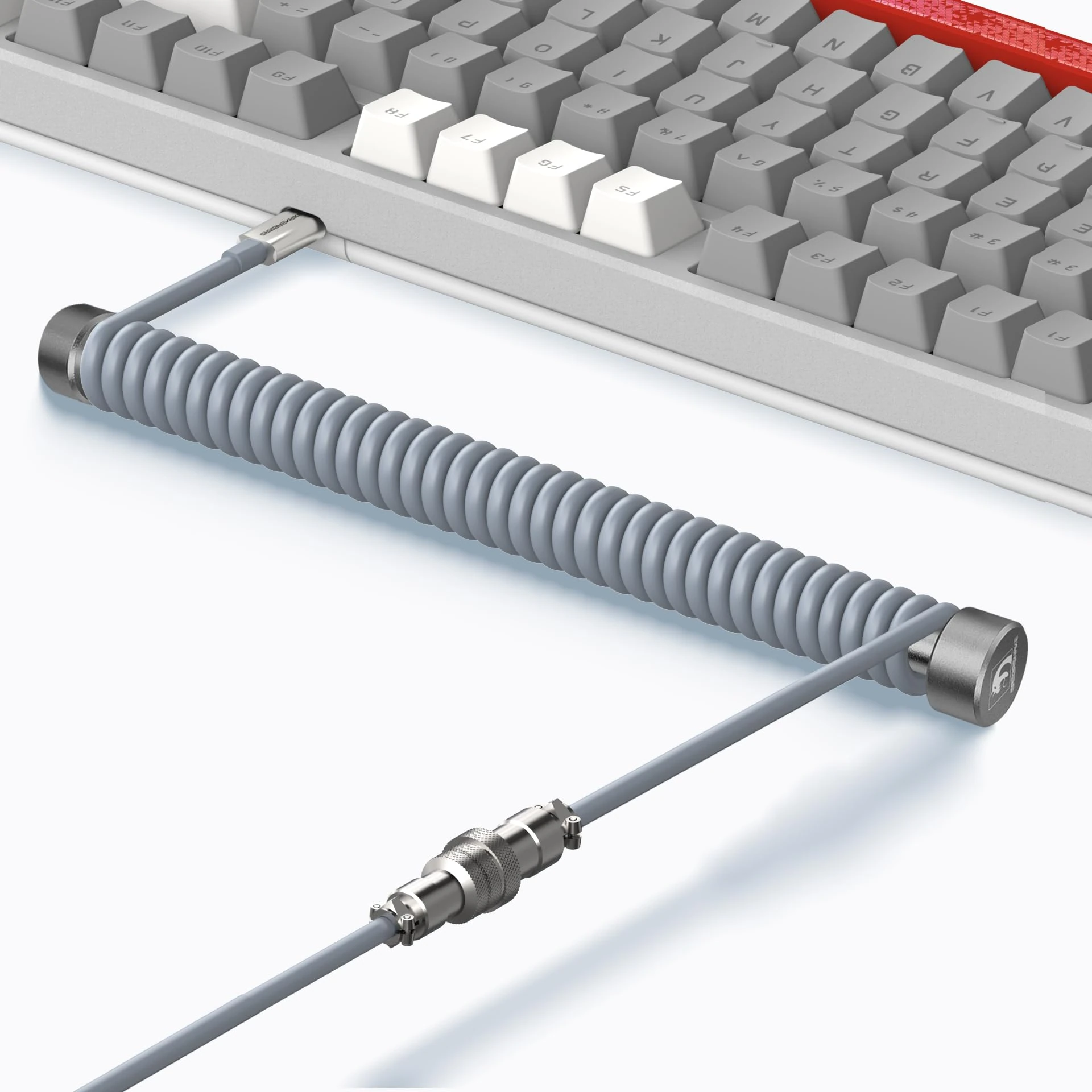 MAMBASNAKE C01 Custom Coiled Keyboard Cable and Metal Aviator Cable Winder Set - Aviator Cable Fixed Rod + HyperSpeed USB C Cable with 8K Hz Return Rate & Aviation Connector for Gaming Keyboard-Grey