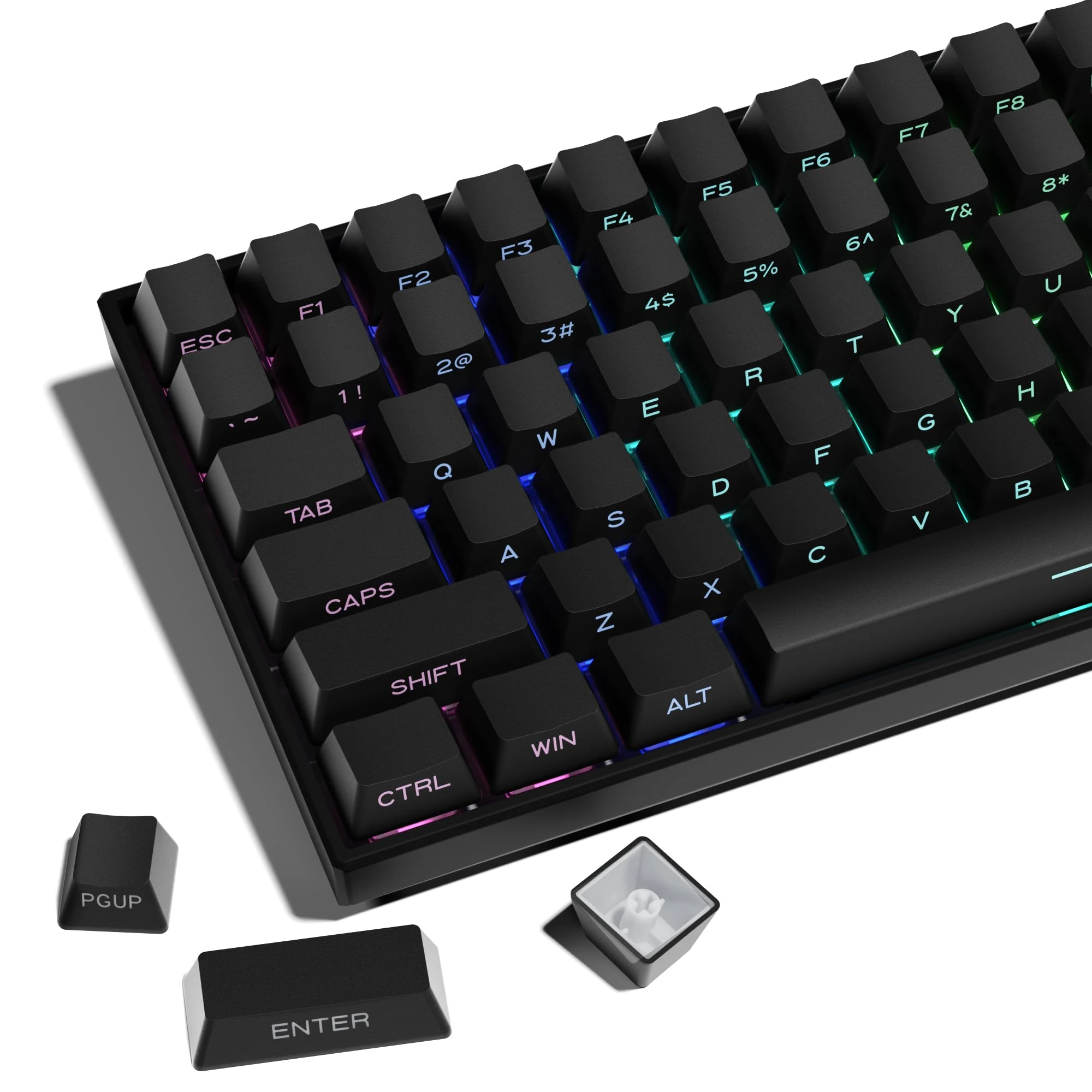 XVX PBT Side Print Double Shot Shine Through Custom Keycap Set - Black OEM Profile 136 Keys, Minimalist Style Phantom for Mechanical Keyboards