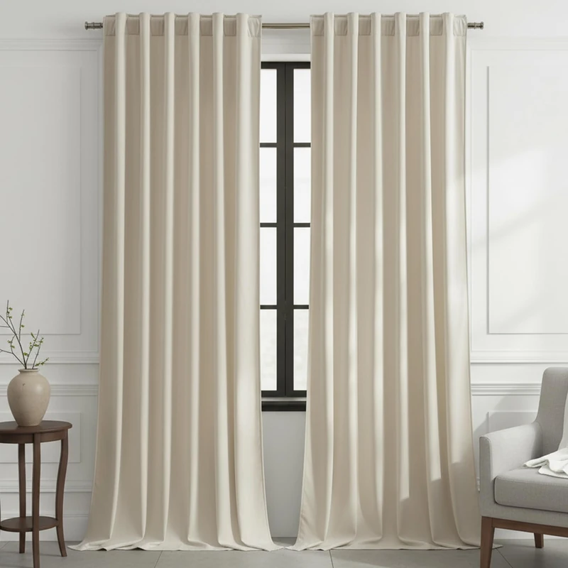 Timeper 108 inches Cream Beige - Back Tab Rod Pocket Luxury Velvet Curtains Light Dimming Backdrop Panels Extra Long High Ceiling Tall Villa/Hall/Hospital/Basement, W52 x L108, 2 Panels, White
