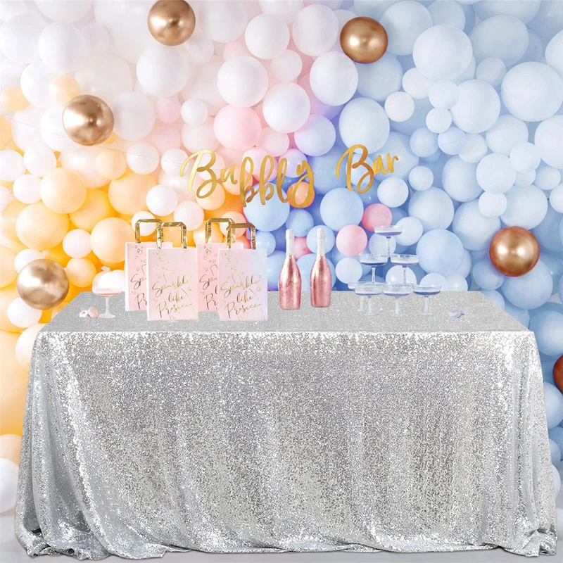 B-COOL Glitter Tablecloth Silver Sequin Tablecloth Christmas 90x132 Inch Rectangle Sequin Overlay Sparkly Table Cloth Sequin Fabric for Wedding Table Decoration