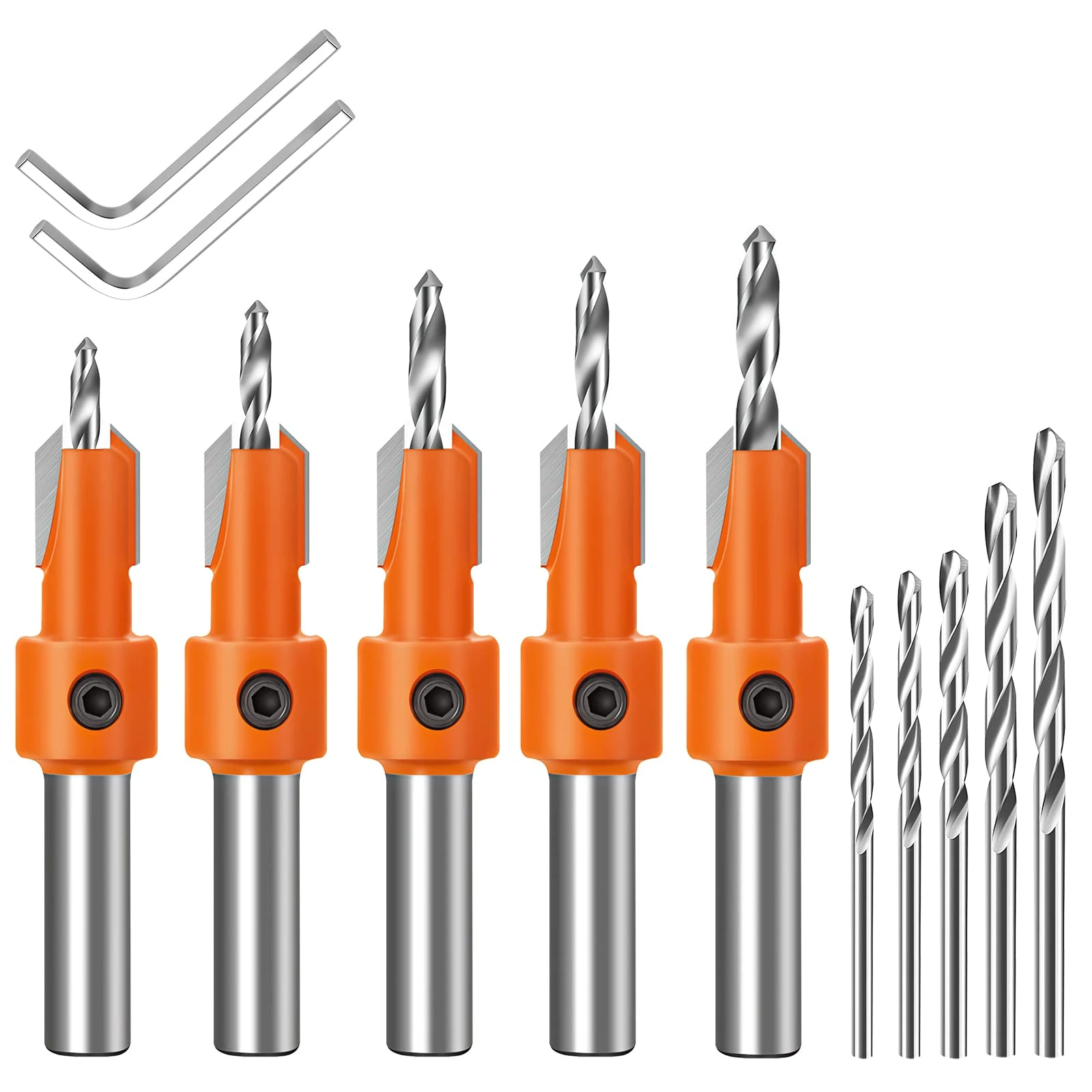 Countersink Drill Bit, Lytool 5Pcs Quick Change 8mm Adjustable Drill Countersink Bit Set, Include 5Pcs Free Replaceable Drill Bits, for Woodworking Counter Sink Drill Bits