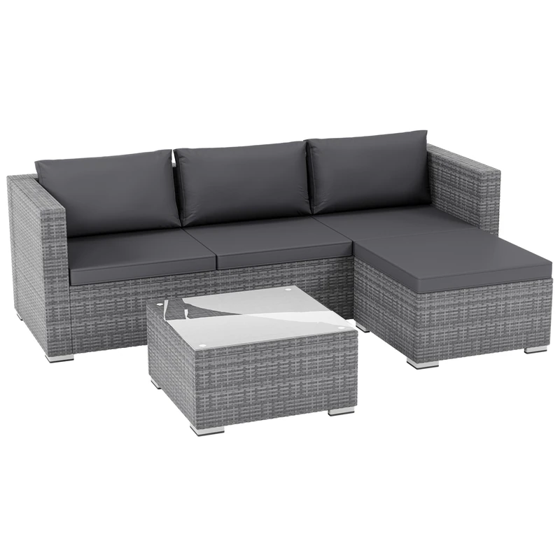 Garde Vida Hampton 4 Seater Corner Rattan Set, Outdoor Garden Furniture Weather Resistant (Grey, Rattan Set With Cover)