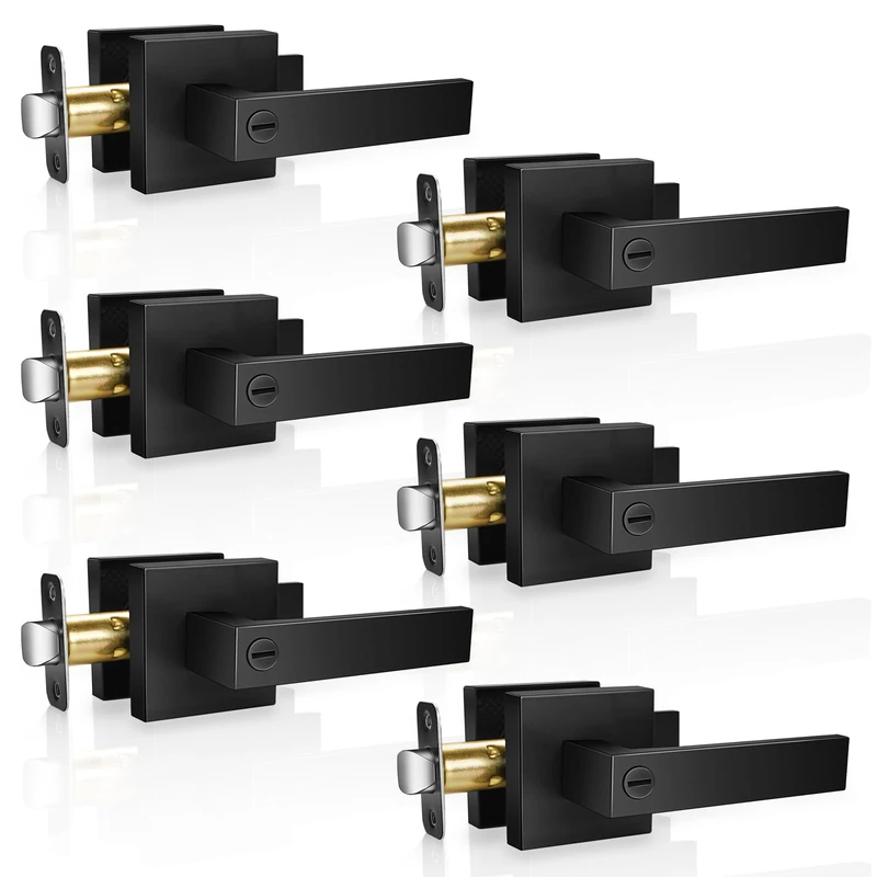Onateel 6 Pack Modern Black Door Handles Privacy Door Levers Black Door Knobs Interior Heavy Duty Reversible Door Locks Keyless Square Interior Door Handle