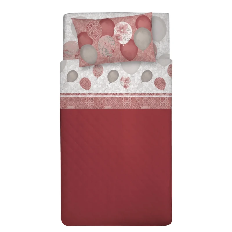 PENSIERI DELICATI 3/4 Bed Sheet Set, 100% Cotton, 120 x 200 cm, Includes Bottom Sheet, Top Sheet and 1 Pillowcase, Made in Italy, Red Balloons Pattern