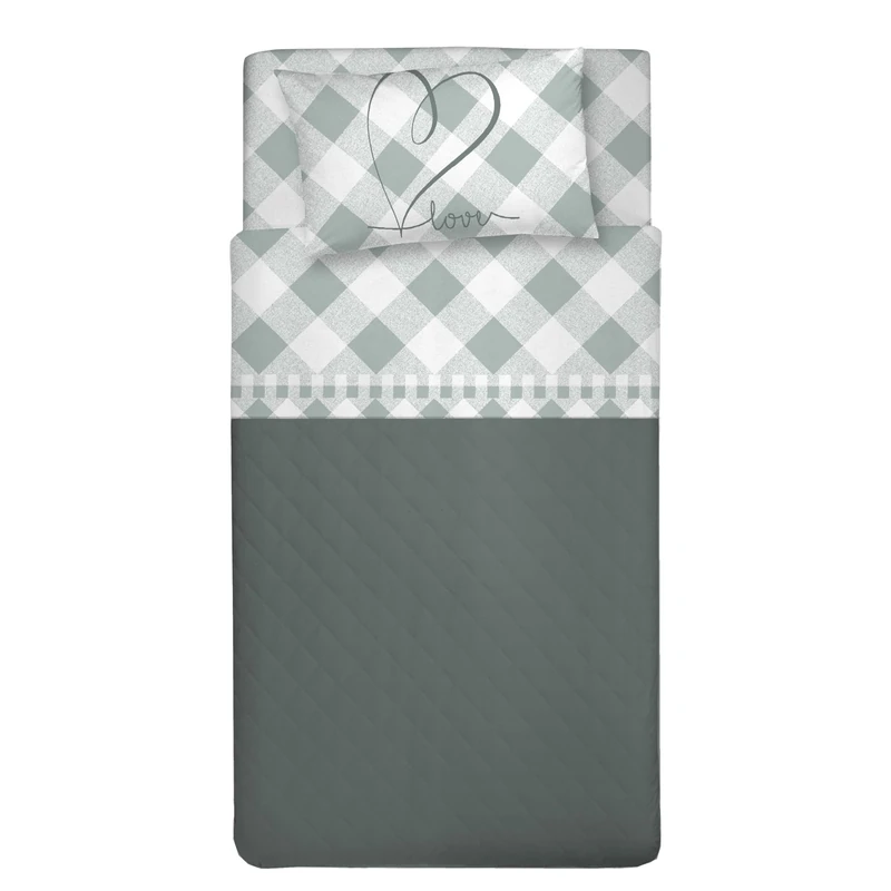 PENSIERI DELICATI 3/4 Bed Sheet Set, 100% Cotton, 120 x 200 cm 3/4 Bed Sheet Set, Includes Bottom Sheet, Top Sheet and 1 Pillowcase, Made in Italy, Green Lovely Check Pattern