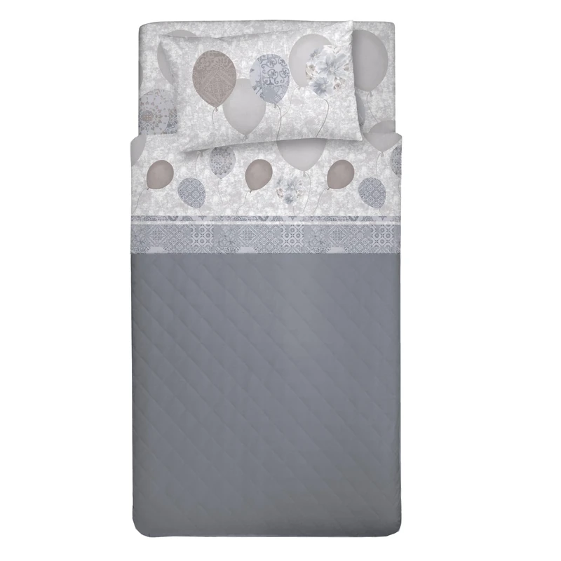 PENSIERI DELICATI 3/4 Bed Sheet Set, 100% Cotton, 120 x 200 cm 3/4 Bed Sheet Set, Includes Bottom Sheet, Top Sheet & 1 Pillowcase, Made in Italy, Beige Balloons Pattern, King single - Image 1