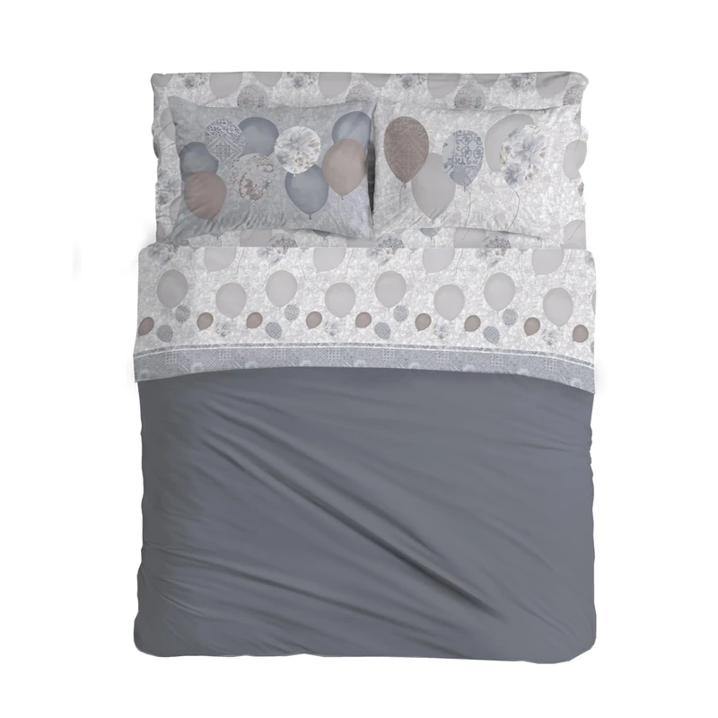PENSIERI DELICATI Double Bed Sheet Set, 100% Cotton, 180 x 200 cm, Includes Bottom, Top Sheet and 2 Pillowcases, Made in Italy, Beige Balloons Pattern, Queen-size bed (SAVOLTEX.MATR.PALLONCINI.BEIGE)