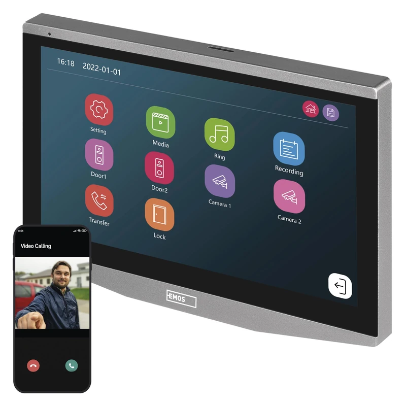 EMOS GoSmart Additional Monitor IP-700B for Video Door Intercom IP-700A (H4010), Touchscreen Screen with 7 Inch LCD Colour Display, Snapshot, Recording, Intercom