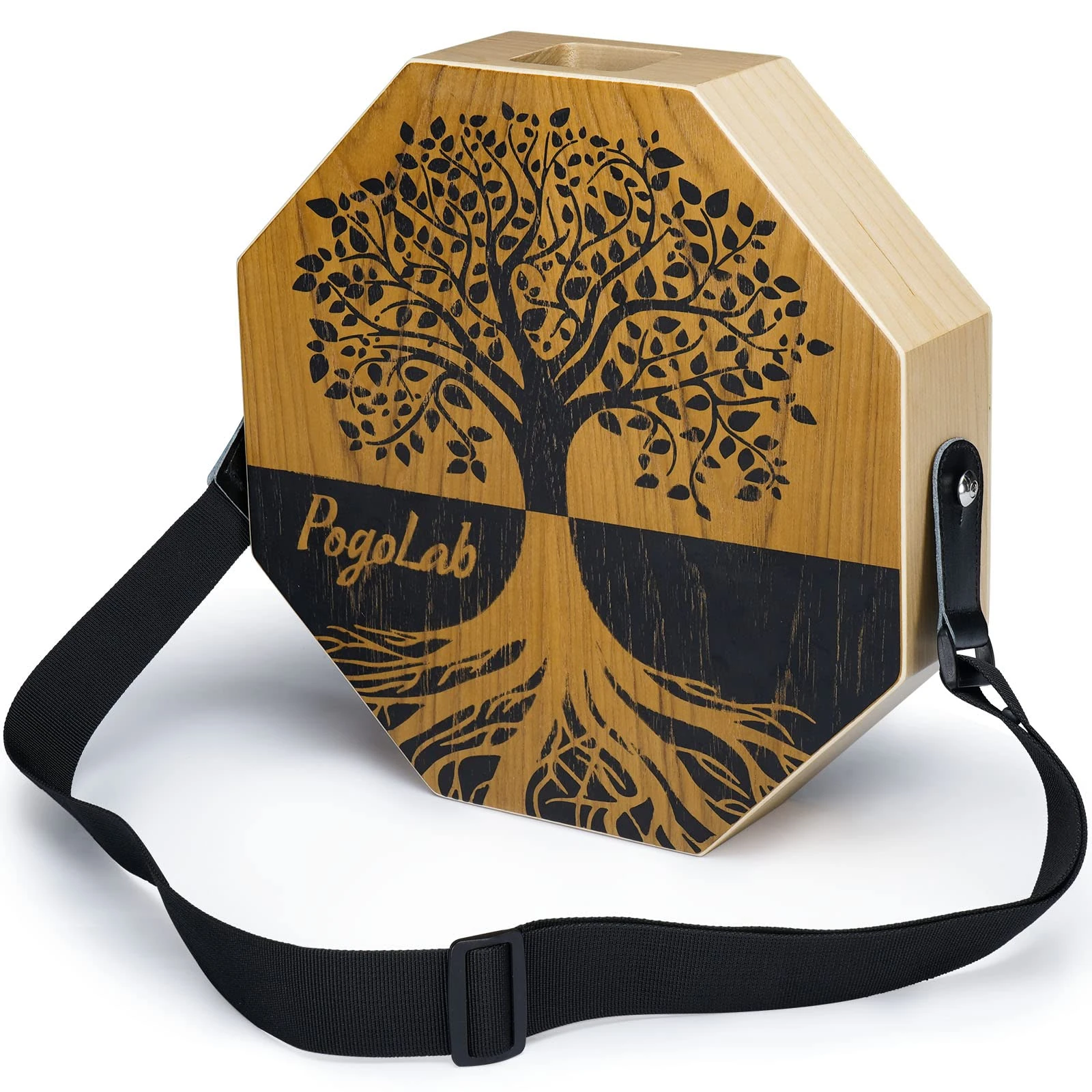 POGOLAB Cajón Drum Box with Snare and Bass Tone for Acoustic Music, Portable Travel Cajon Beatbox Drum with Adjustable Strap for Home and Outdoor Use, Acoustic Percussion Instrument (Natural Brown)