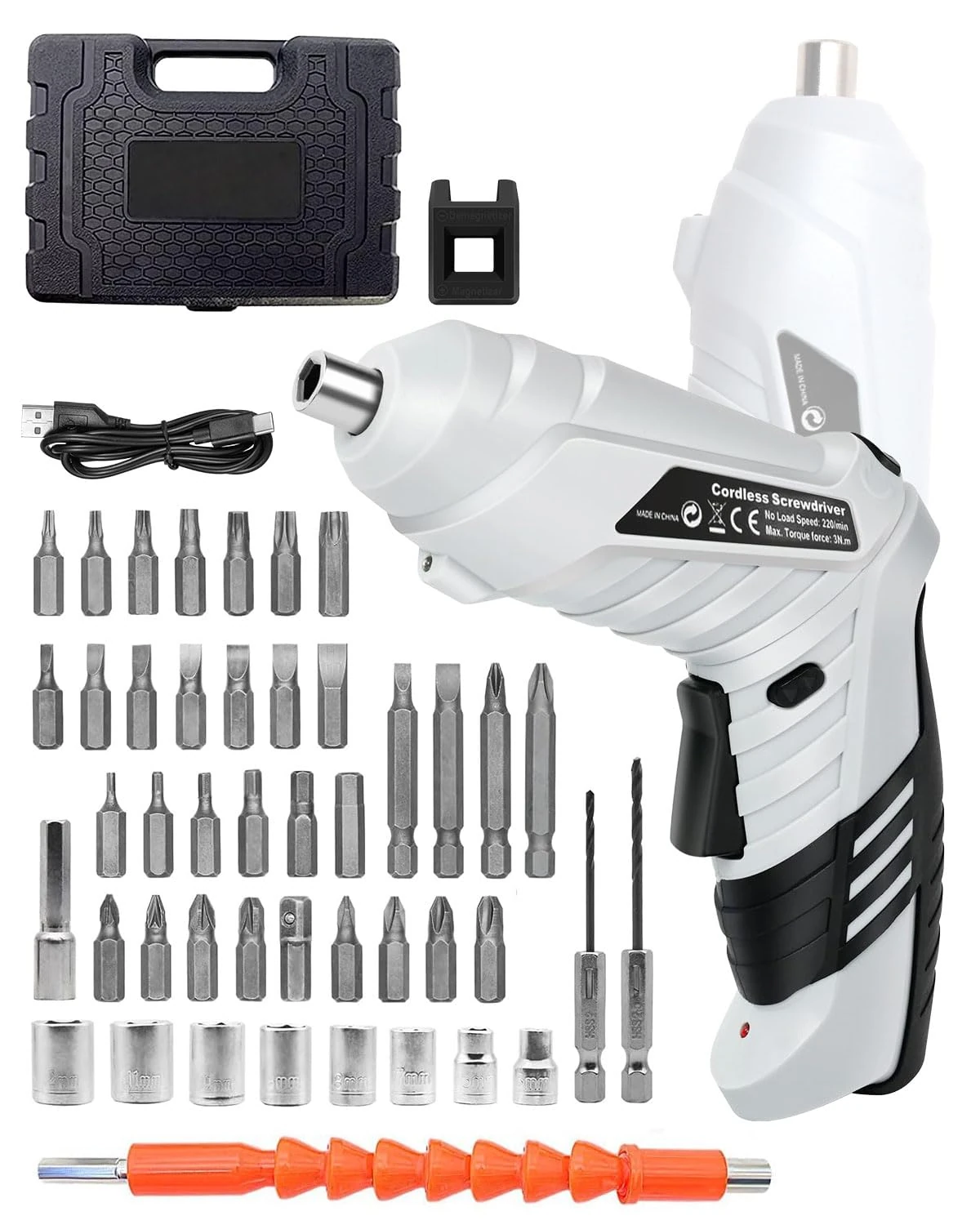 KALAHOL 49 Piece Electric Screwdrivers Cordless, 1300mAh Cordless Screwdriver Rechargeable, 3.6V Rotatable 90 Degrees Electric Screwdriver Set for Home DIY, White