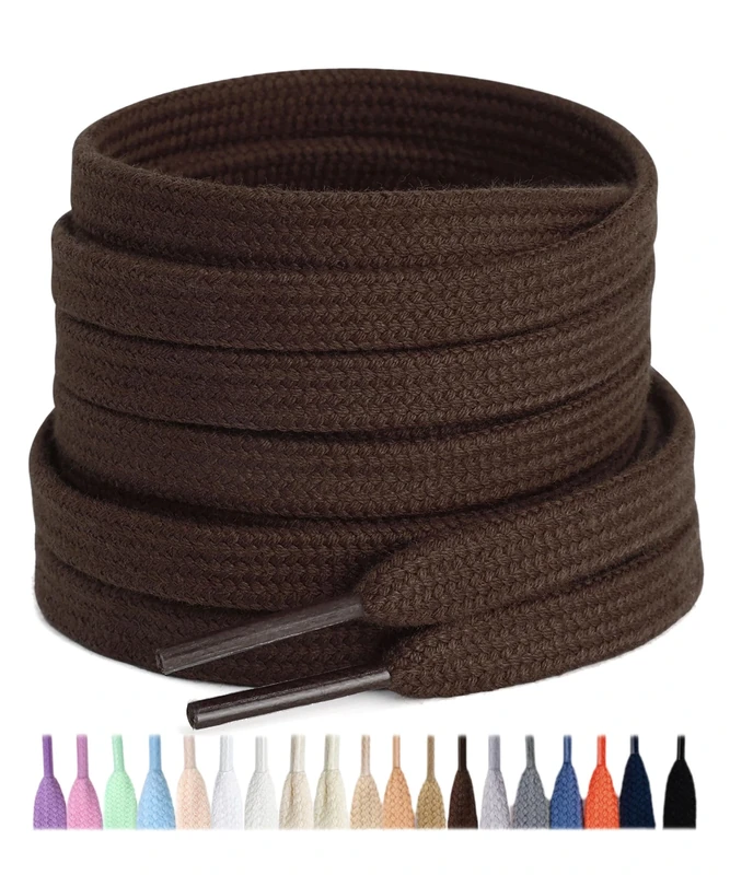 Stepace 2 Pairs 100% Cotton Flat Shoe Laces 8mm Wide Shoelaces for Sneaker Running Athletic Shoes brown 120