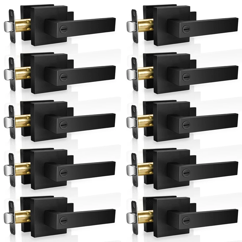 Onateel - 10 Pack Black Door Handles Modern Square Interior Door Handles Privacy Keyless Reversible Heavy Duty