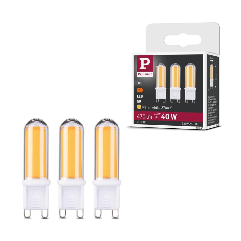 Paulmann 29045 Standard 230V LED pin Base G9 230V 3-Piece Set 3x4.6W 3x470lm Clear Glass 2700K – Warm White lamp - Image 1
