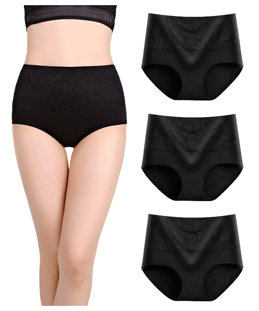 marysgift Panties for Women Essential Cotton High Waisted Stretch Briefs Ladies Comfy Breathable Knickers Slight Tummy Contorl Underpants (3601,2XL UK 14 16 Black)