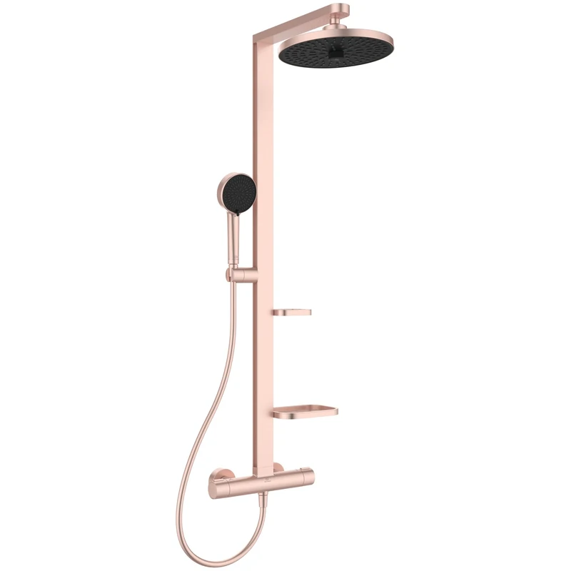 Ideal Standard Ceratherm Alu+ Exposed Shower System, Made from 84% Recycled Aluminum, Water-Saving showerhead with Adjustable Spray Modes and Scald Protection – Rosé (356x501x1113 mm)