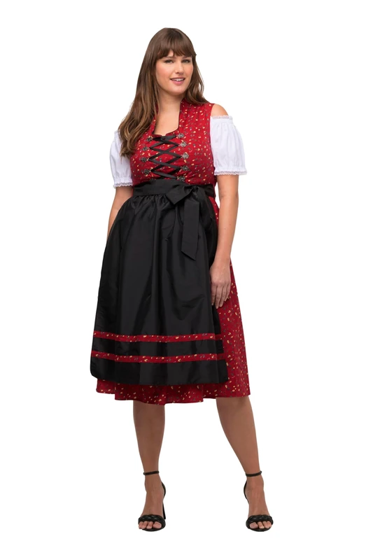 Ulla Popken, Women's Plus Size Dirndl Viola Lace-Up, Salsa, 22