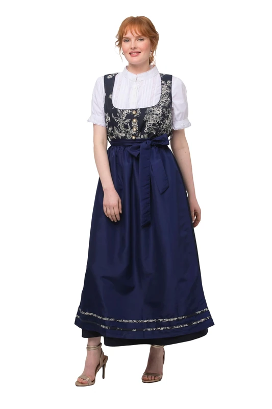 Ulla Popken Women's Dirndl Tessa Flower top Dress, Navy, 16