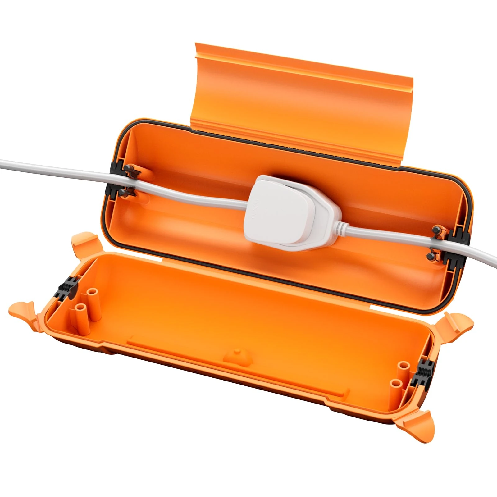 RESTMO Outdoor IP44 Waterproof Connection Box (29 × 11 × 7.5cm), Weatherproof Extension Lead Cover, Safety Seal Enclosure for Holiday Lights, LED Strips, Power Tools, Fountain, Orange