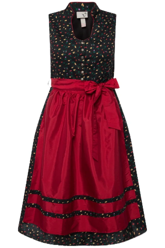 Ulla Popken Womenswear Plus Size Curvy Scattered Flower Button Placket Pocket Dirndl Black 22 819892100-48