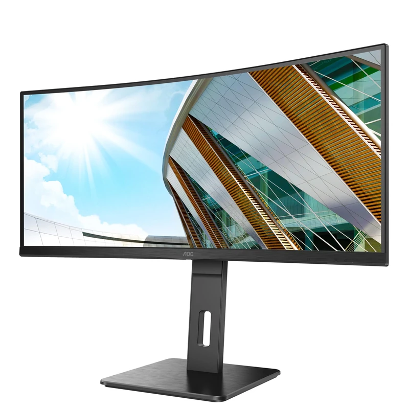 AOC CU34P3CV - 34 Inch QHD Curved Monitor, 100Hz, VA, Height Adjust, Speakers, USB HUB, USB-C PD 65W, KVM (3440 x 1440 100Hz, HDMI 2.0 / DP 1.4 / USB-C / USB 3.2)