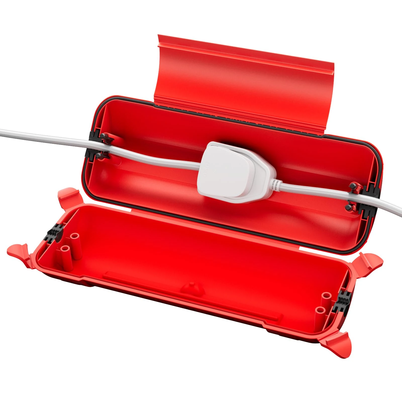 RESTMO Outdoor IP44 Waterproof Connection Box (29 × 11 × 7.5cm), Weatherproof Extension Lead Cover, Safety Seal Enclosure for Holiday Lights, LED Strips, Power Tools, Fountain, Red