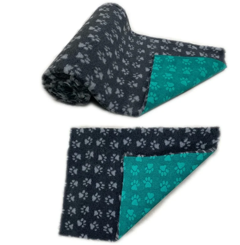 SoulPet Charcoal with Grey Paw Traditional Vet Bedding Whelping Fleece Dog Puppy Pro Bed Cut As Mats or Rolls Size: 3m x 75cm