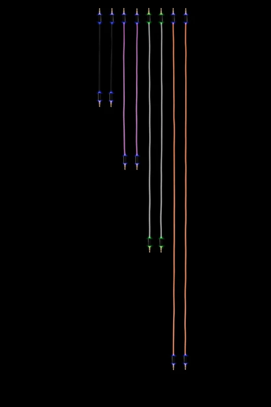 MyVolts Candycords Halo LED patch cables 8-pack, straight mini mono jack to straight mini mono jack, 2x15cm Black, 2x30cm Purple, 2x50cm Grey and 2x80cm Peach