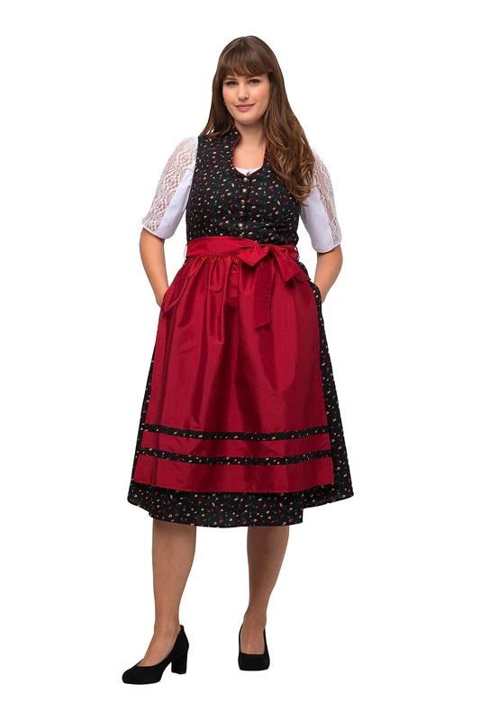 Ulla Popken, Women's Large Size Dirndl Viola Buttons, Black, 24