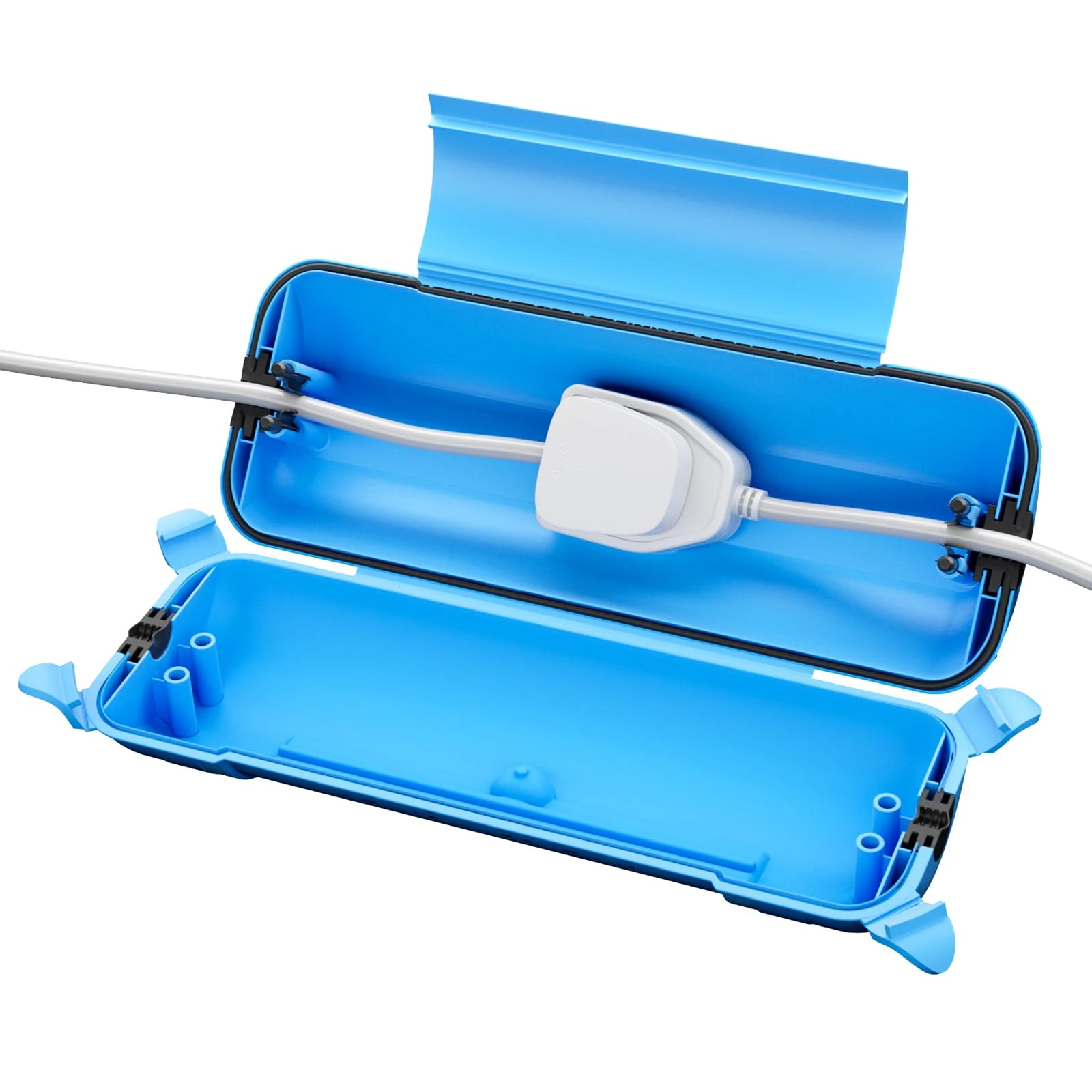 RESTMO Outdoor IP44 Waterproof Connection Box (29 × 11 × 7.5cm), Weatherproof Extension Lead Cover, Safety Seal Enclosure for Holiday Lights, LED Strips, Power Tools, Fountain, Blue