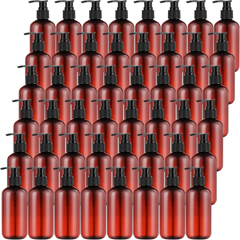 48 Pcs 8oz Plastic Pump Bottle Dispenser Refillable Shampoo and Conditioner Bottles Hand Soap Dispenser Portable Empty Bottles Lotion Container with Pumps for Body Wash (Brown, Black) - Image 1