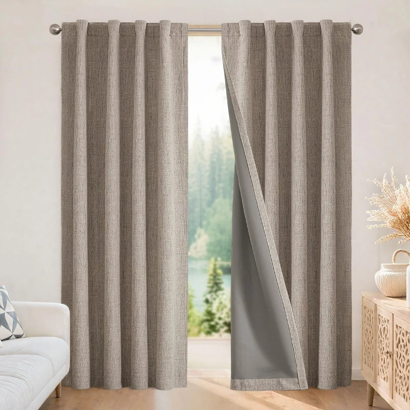 Joydeco Blackout Linen Curtains 96 inches Long 100% Blackout Drapes 95 inch Length 2 Panels Set for Bedroom Living Room Black Out Darkening Curtain Thermal Insulated Backtab RodPocket(52x96inch Linen)
