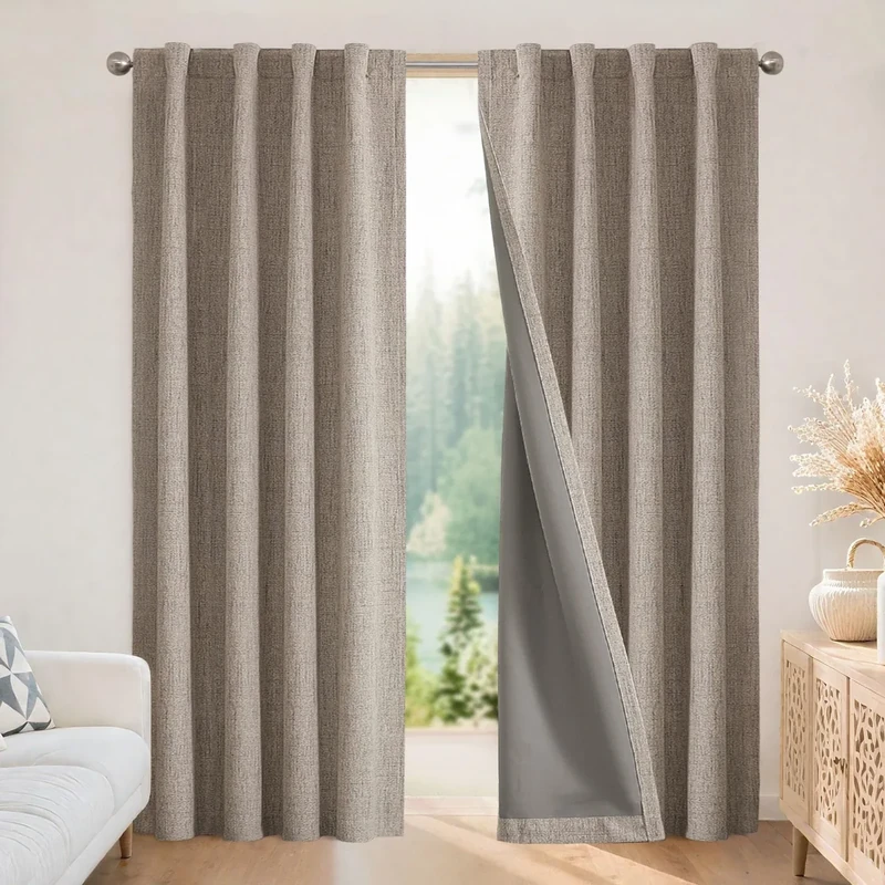 Joydeco 100% Black Out Curtains 72 inch Long 2 Panels Burg Natural Blackout Linen Drapes for Bedroom Living Room Darkening Curtain Thermal Insulated Back tab Rod Pocket(52x72 inch,Linen)