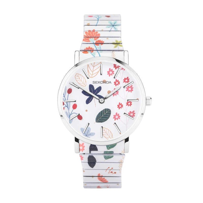 Sekonda Maxima Ladies 38mm Quartz Watch in Multicoloured with Analogue Display, and Floral Patterned Stainless Steel Strap 40581