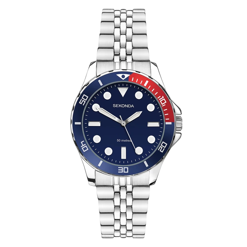 Sekonda Balearic Ladies 33mm Quartz Watch in Blue with Analogue Display, and Silver Stainless Steel Strap 40564