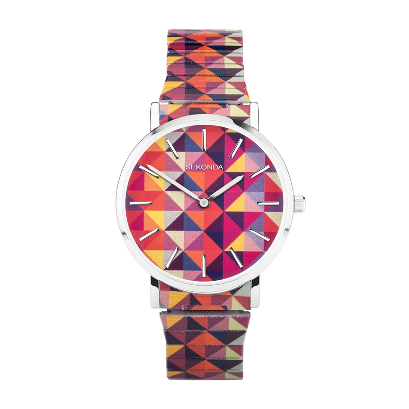 Sekonda Maxima Ladies 38mm Quartz Watch in Multicoloured with Analogue Display, and Geometric Patterned Stainless Steel Strap 40576 - Image 1