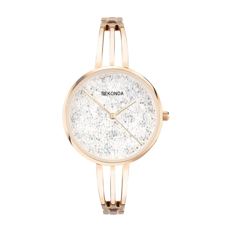 Sekonda Stardust Ladies 36mm Quartz Watch in Silver with Analogue Display, and Rose Gold Alloy Strap 40592