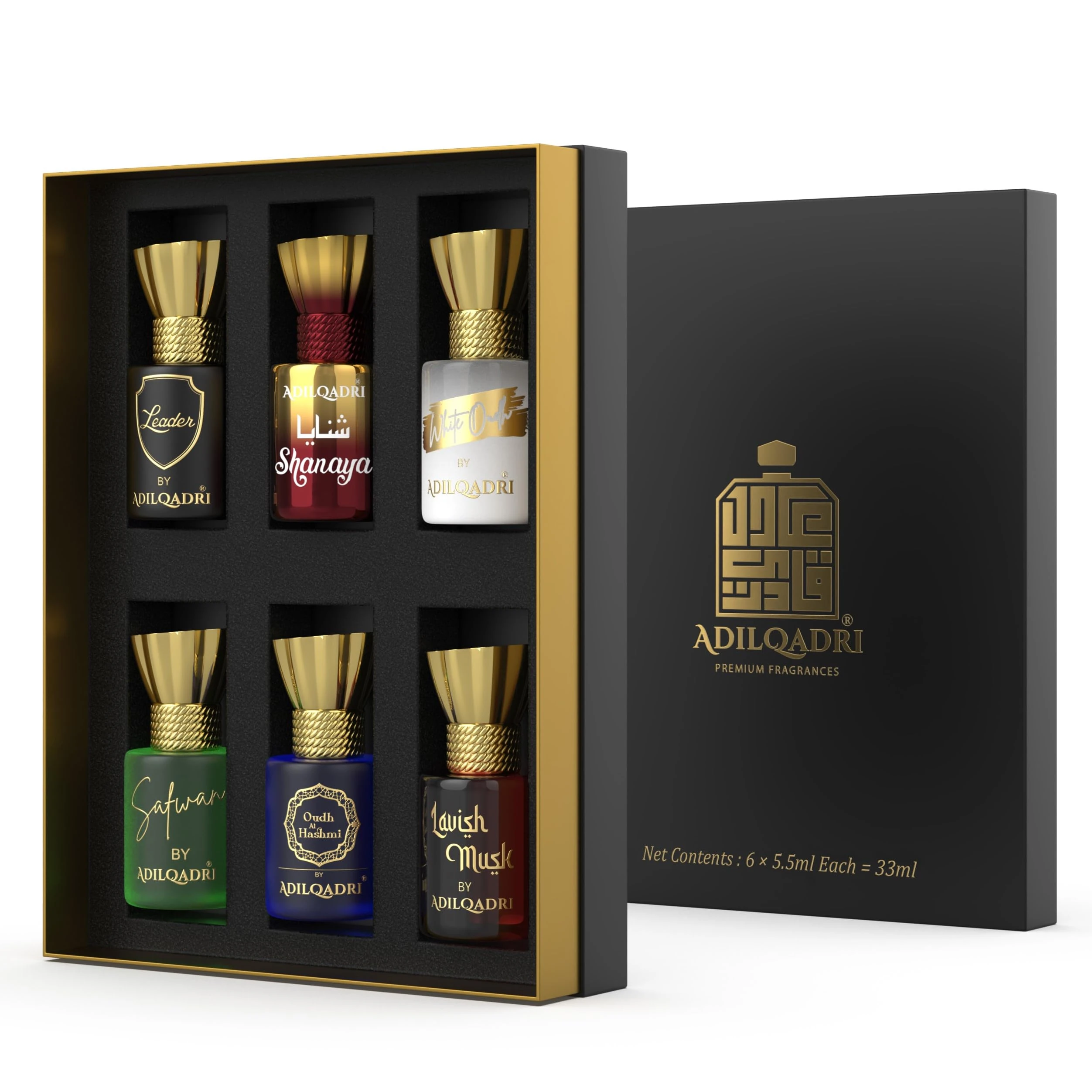 Adilqadri Assorted Luxury Non Alcoholic Roll-On Attar Perfume Collection for Men & Women Long-Lasting Fragrance Set Gift Hamper for Him & Her Ideal for Special Occasions 6 Bottles of 5.5ml Each
