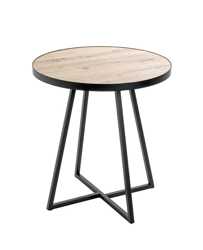 HAKU Möbel End Table Oak, Black, Mdf, Metal - Size: H 52 cm X Ø 48 cm, Style: Modern