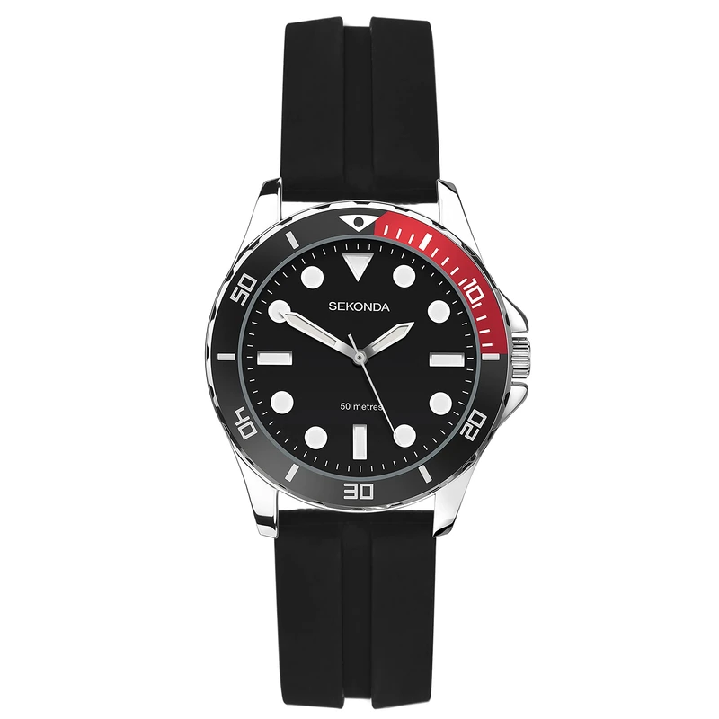 Sekonda Balearic Ladies 33mm Quartz Watch in Black with Analogue Display, and Black Rubber Strap 40563 - Image 1