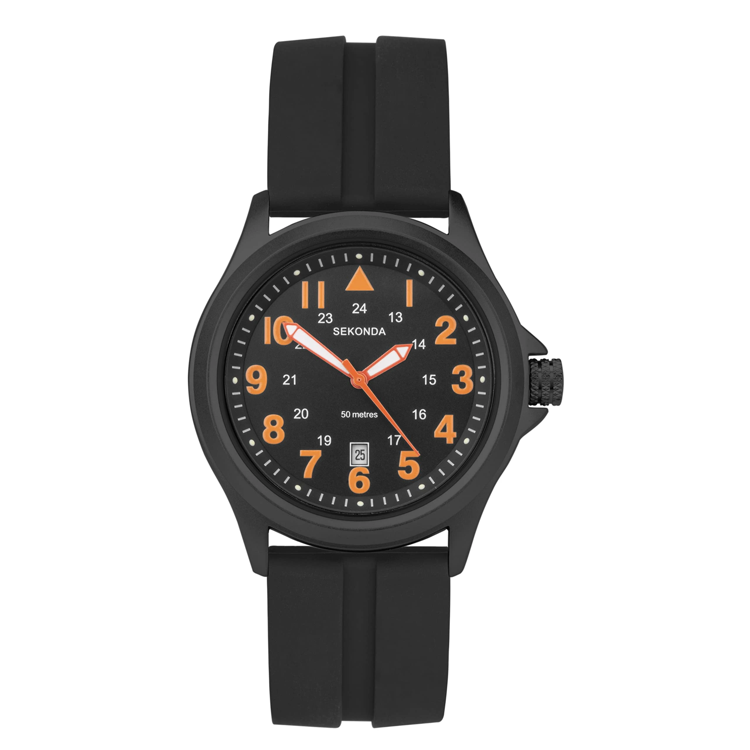 Sekonda Altitude Mens 43mm Quartz Watch in Black with Analogue Date Display, and Black Rubber Strap 30135