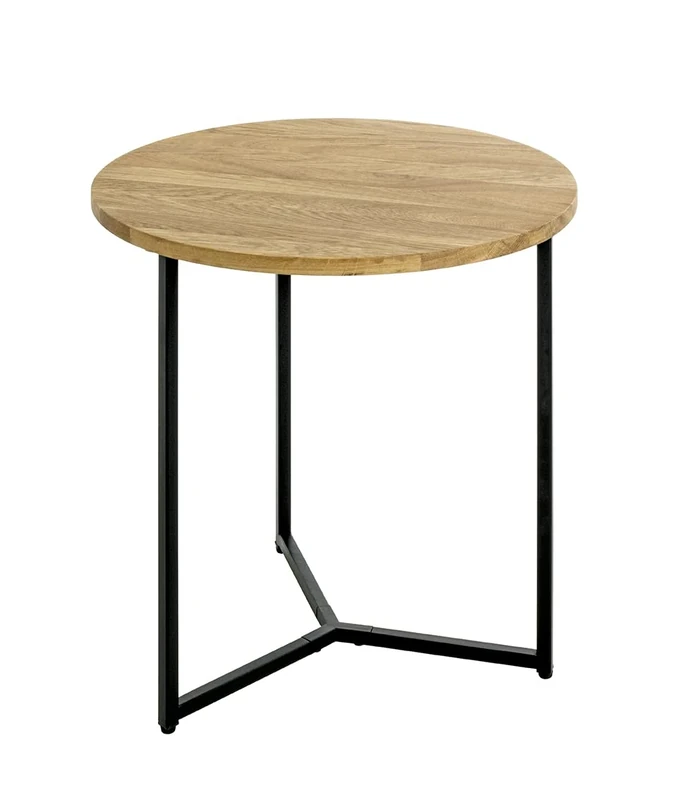 HAKU Möbel End Table Oak, Black, Solid Wood, Metal - Size: H 52 cm X Ø 50 cm, Style: Modern