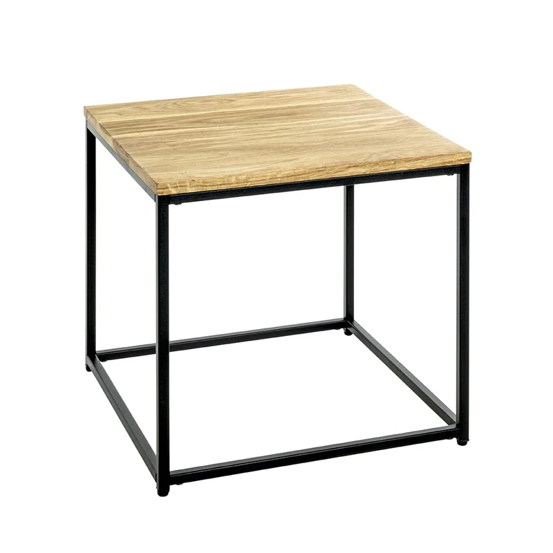 HAKU Mobel End Table Oak, Black, Solid Wood, Metal - Size: W 45 cm X H 45 cm X D 45 cm, Style: Modern
