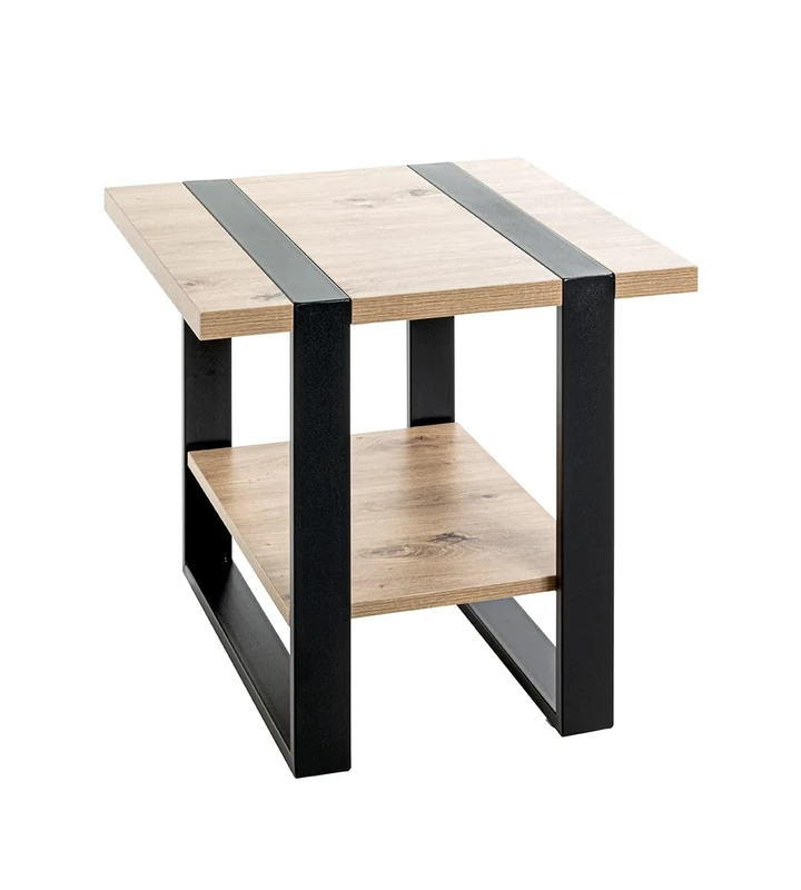 HAKU Mobel End Table Oak, Black, Metal, Particleboard - Size: W 45 cm X H 45 cm X D 45 cm, Style: Modern