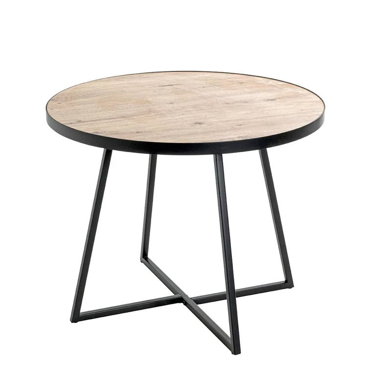 HAKU Möbel End Table Oak, Black, Mdf, Metal - Size: H 48 cm X Ø 60 cm, Style: Modern