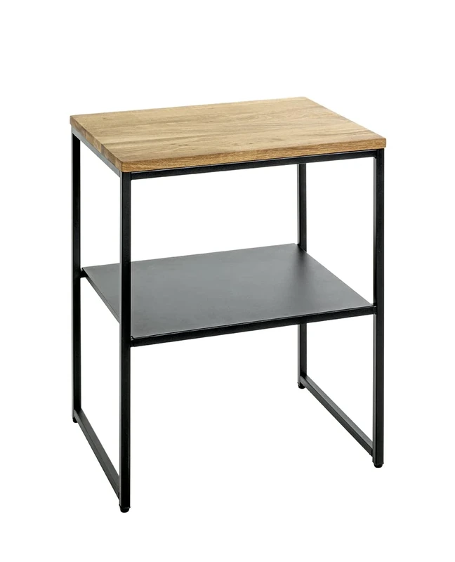 HAKU Mobel End Table Oak, Black, Solid Wood, Metal - Size: W 45 cm X H 60 cm X D 35 cm, Style: Modern
