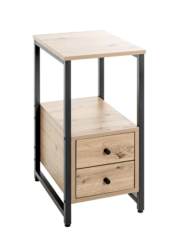 HAKU Möbel End Table Oak, Black, Metal, Particleboard - Size: W 30 cm X H 63 cm X D 40 cm, Style: Modern