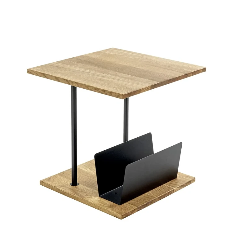 HAKU Mobel End Table Oak, Black, Solid Wood, Metal - Size: W 45 cm X H 45 cm X D 45 cm, Style: Modern